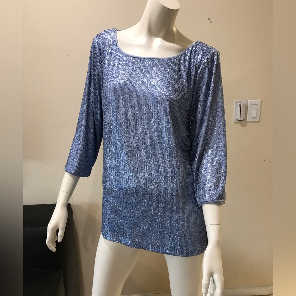 alex evenings matte sequin top/blouse/hydragnea/size L/nwt